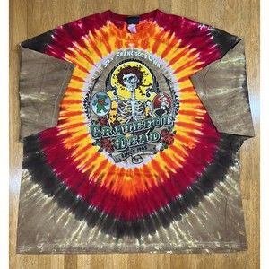 VTG 1997 Grateful Dead Liquid Blue Bertha Skeleton Bear Tie Dye T Shirt 5XL